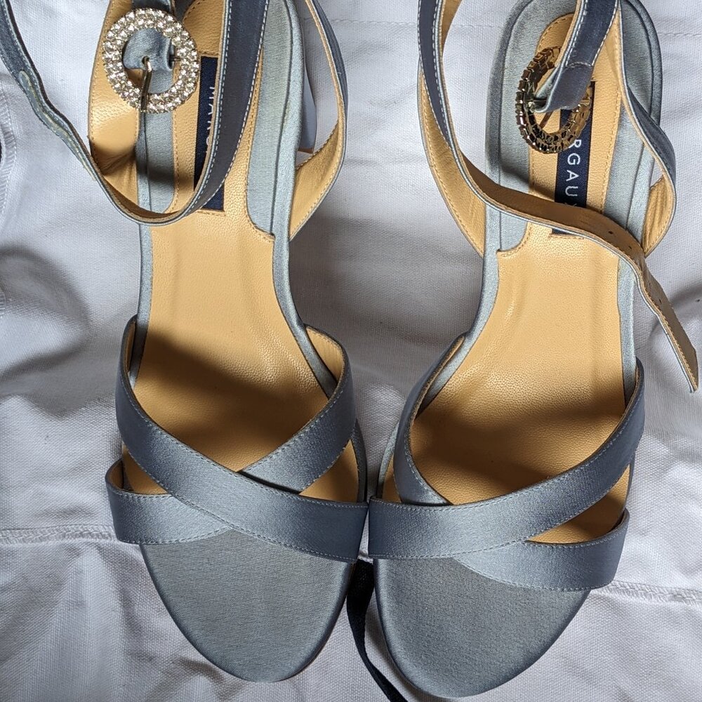 Margaux Uptown Sandal, 39W Powder Satin, NWT